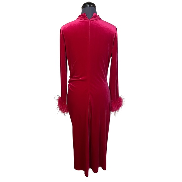NWT Ivy City Co Pink Velvet Rhinestone Bows Feather Cuff Midi Dress Glam Twee M - Picture 5 of 15